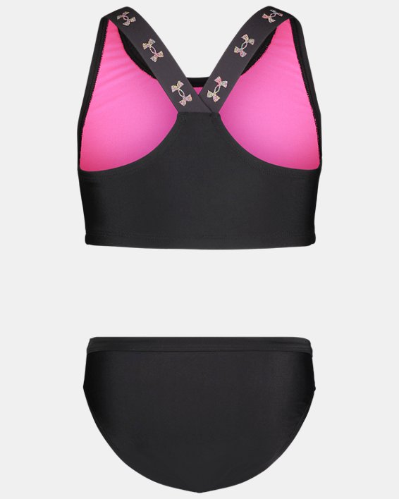 Girls' UA Logo Elastic Racerback Top 2-Piece Bikini Set, Black, pdpMainDesktop image number 1
